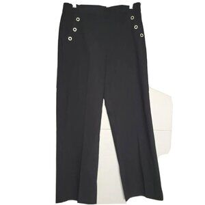 Joseph Ribkoff Wide Leg Pants High Waist‎ Grommet Accents Black Size 4 desinger